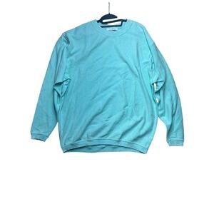 Moon Ryder Womens XL Turquoise Blue Ribbed 100% Cotton Crewneck Sweatshirt Top